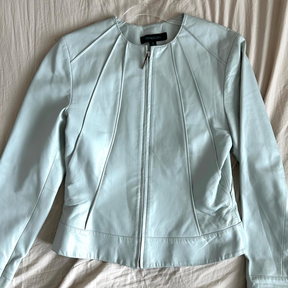 VINTAGE Y2K MOTO STYLE PASTEL BLUE GENUINE LEATHER JACKET Size/8